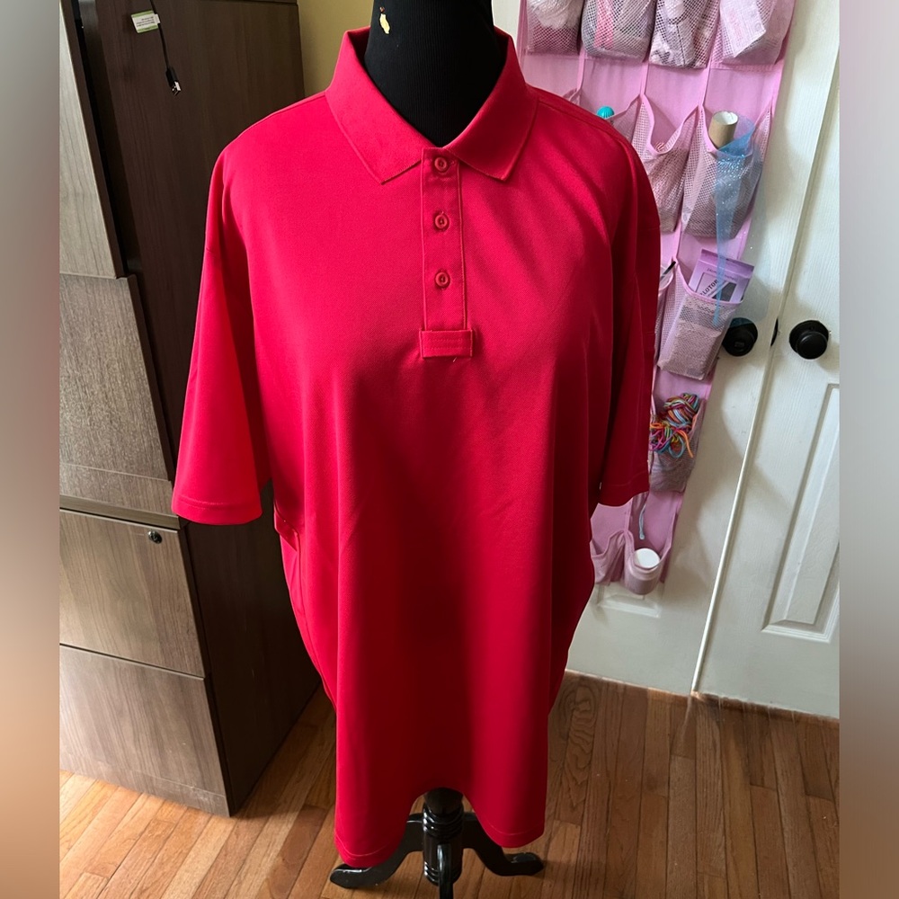 Red men’s polo from Blauer, size 2XL Tall, new without tags.